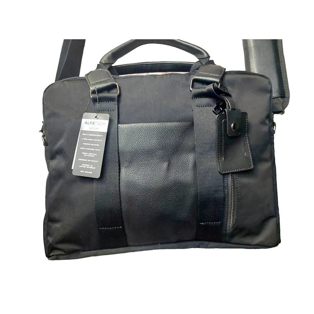 NWT Alfani Mens Nylon Briefcase Bag Black ONE SIZE